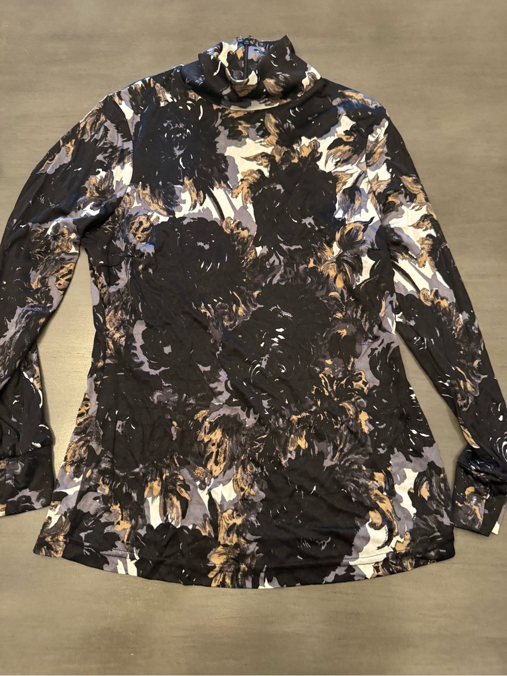 Tracy Reese Black Floral-Print Long Sleeve Turtleneck Tee